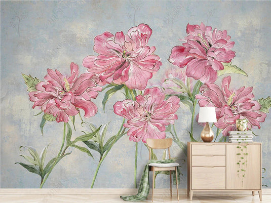 Pink Beauty Flowers Wallpaper Mural-GraffitiWallArt