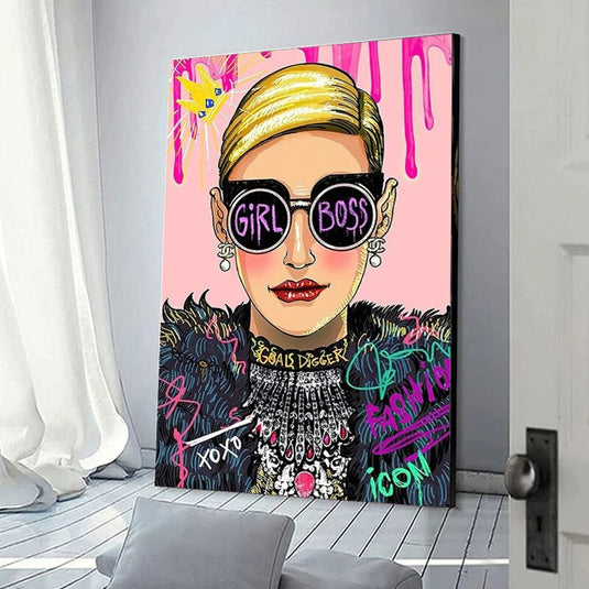 Pink Boss Girl Canvas Wall Art-GraffitiWallArt