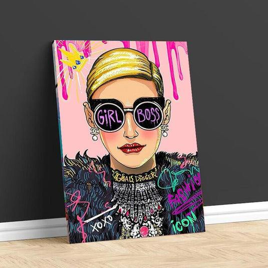 Pink Boss Girl Canvas Wall Art-GraffitiWallArt