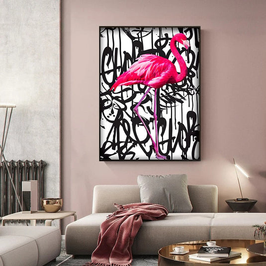 Pink Flamingo Graffiti Canvas Wall Art-GraffitiWallArt