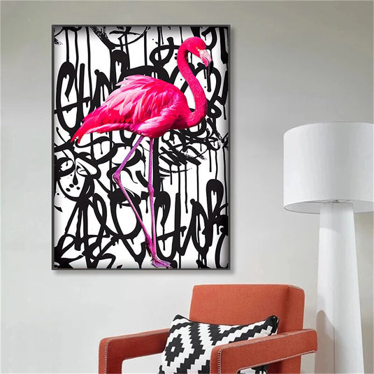 Pink Flamingo Graffiti Canvas Wall Art-GraffitiWallArt