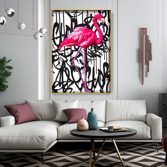 Pink Flamingo Graffiti Canvas Wall Art-GraffitiWallArt