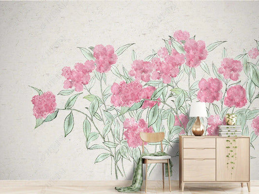 Pink Sketch Glory Flowers Wallpaper Mural-GraffitiWallArt