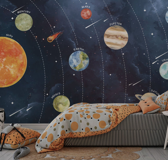 Planets: Kids Room Wallpaper Mural – Explore the Cosmos-GraffitiWallArt