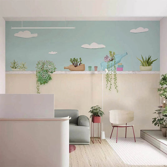 Plants Pots on Wall Nursery Wallpaper - Perfect Décor-GraffitiWallArt