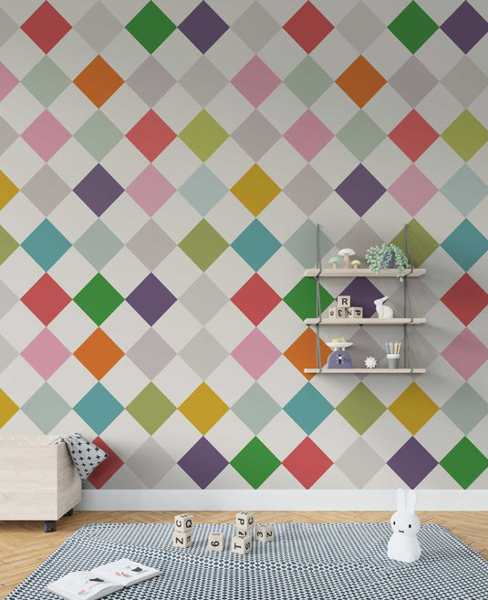 Polka Squares: Living Room Wallpaper Mural-GraffitiWallArt