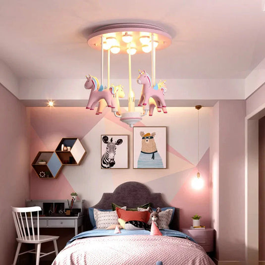 Pony Merry Go Round Pink Ceiling Light-GraffitiWallArt