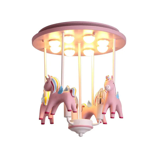 Pony Merry Go Round Pink Ceiling Light-GraffitiWallArt