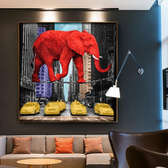 Pop Art Animal Canvas Painting - Elephant and Rhino Wall Art-GraffitiWallArt