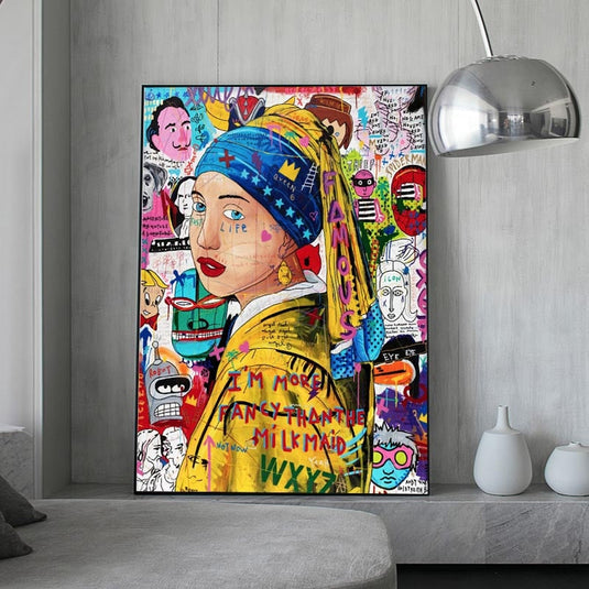 Pop Poster Girl With The Pearl Canvas Wall Art-GraffitiWallArt