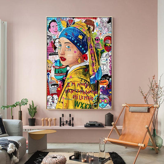 Pop Poster Girl With The Pearl Canvas Wall Art-GraffitiWallArt