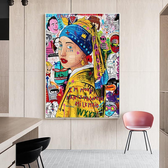 Pop Poster Girl With The Pearl Canvas Wall Art-GraffitiWallArt