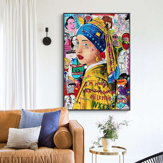 Pop Poster Girl With The Pearl Canvas Wall Art-GraffitiWallArt