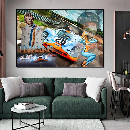 Racing Car Le Mans Racing Canvas Wall Art-GraffitiWallArt