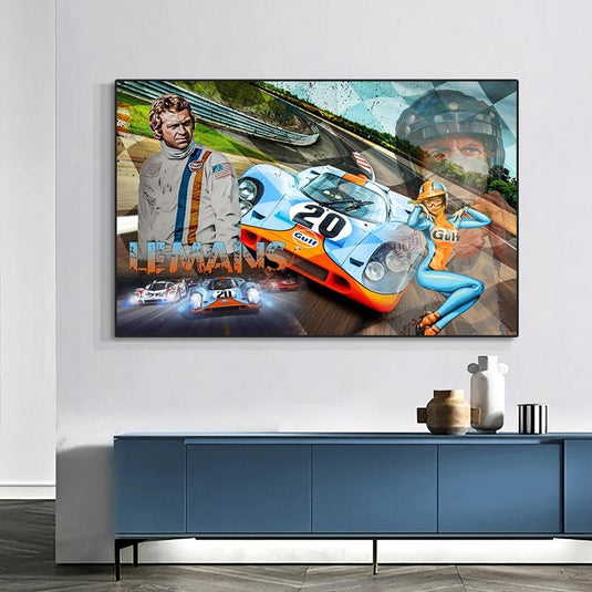 Racing Car Le Mans Racing Canvas Wall Art-GraffitiWallArt