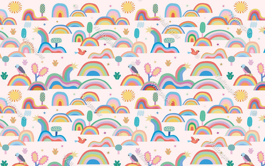 Rainbow City - Kids Room Wallpaper Mural-GraffitiWallArt