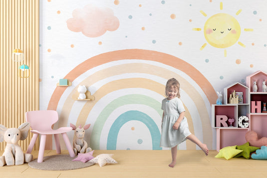 Rainbow Kingdom Kids Room Wallpaper Mural-GraffitiWallArt