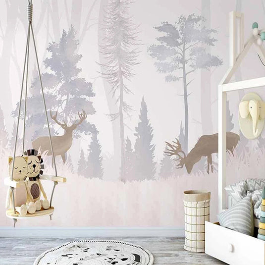 Reindeers in the Forest Nursery Wallpaper-GraffitiWallArt