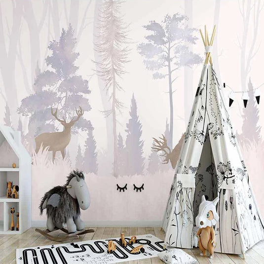 Reindeers in the Forest Nursery Wallpaper-GraffitiWallArt