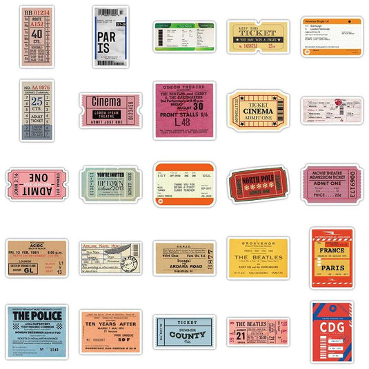 Retro Air Tickets Stickers - Famous Waterproof Bundle-GraffitiWallArt