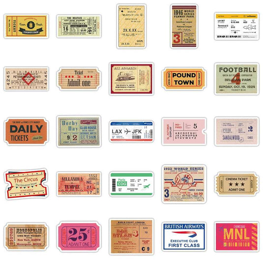 Retro Air Tickets Stickers - Famous Waterproof Bundle-GraffitiWallArt