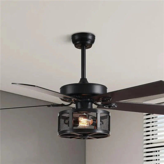 Retro Black Ceiling Fan Drum Style Wood Blades-GraffitiWallArt