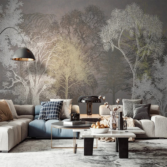 Retro Forest 3D Tree Wallpaper for Home Wall Decor-GraffitiWallArt