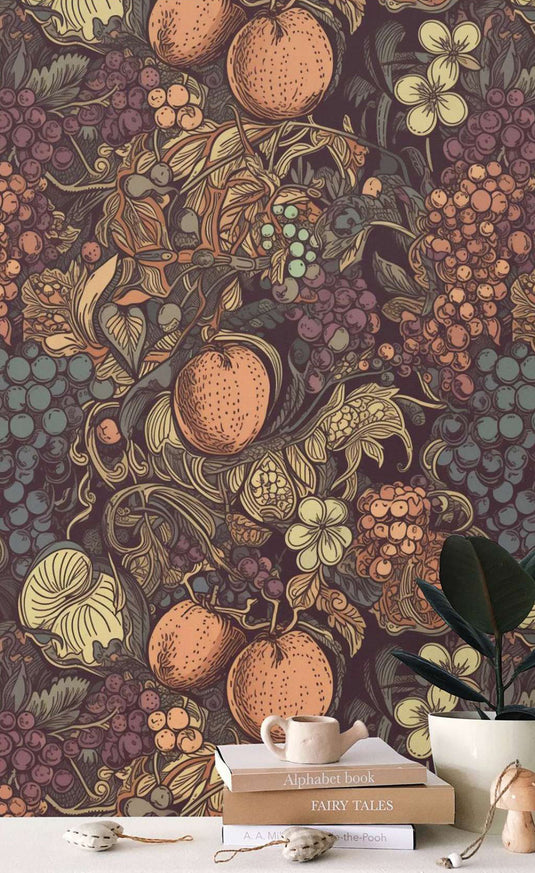 Retro Fruits Garden Wallpaper Mural-GraffitiWallArt