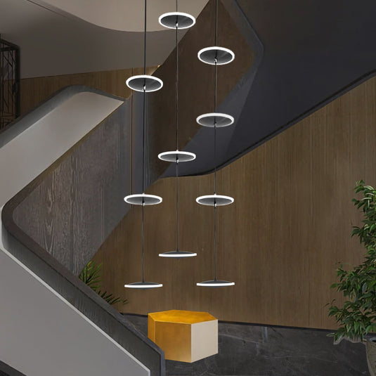 Rings LED Plate Staircase Chandelier-GraffitiWallArt