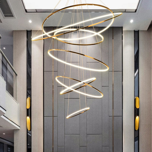 Rings Staircase Chandelier: Unparalleled Elegance-GraffitiWallArt