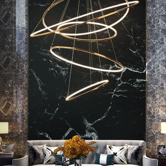 Rings Staircase Chandelier: Unparalleled Elegance-GraffitiWallArt