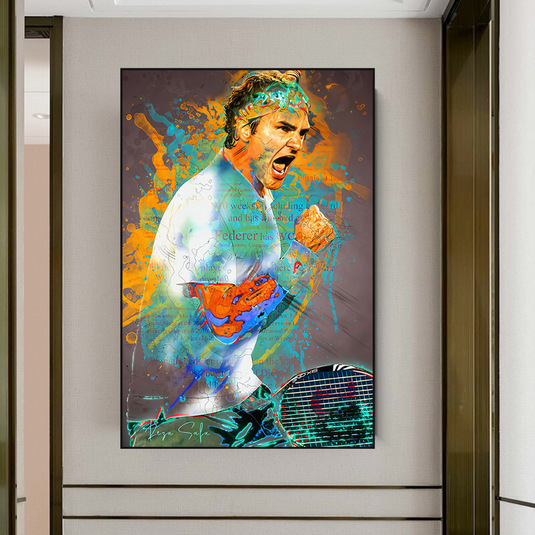 Roger Federer Tennis Legend Canvas Wall Art-GraffitiWallArt