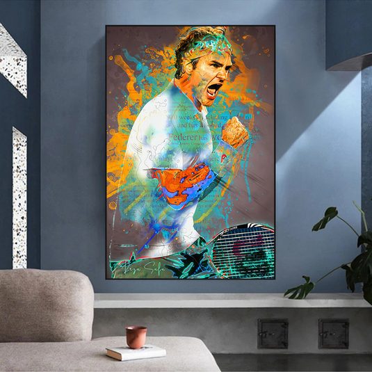 Roger Federer Tennis Legend Canvas Wall Art-GraffitiWallArt