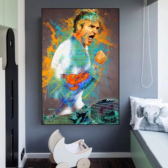 Roger Federer Tennis Legend Canvas Wall Art-GraffitiWallArt