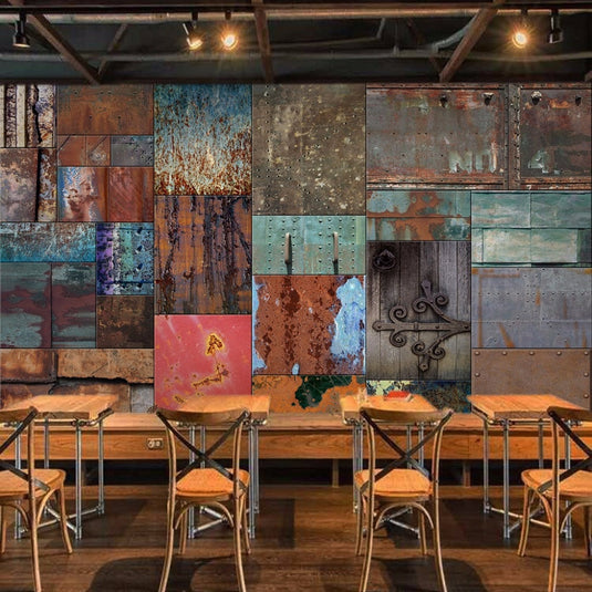 Rustic Elegance: European Style Iron Sheet Rust Wallpaper-GraffitiWallArt