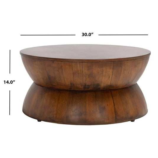 Rustic Solid Wood Round Coffee Table-GraffitiWallArt