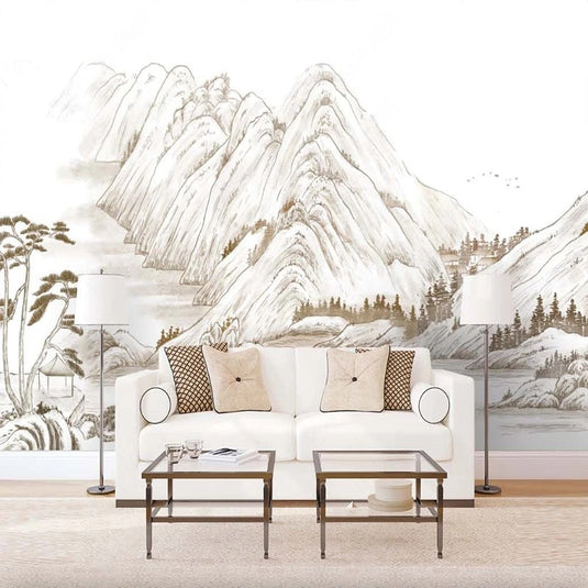 Scandi Mountains Wallpaper: Transform Your Space-GraffitiWallArt