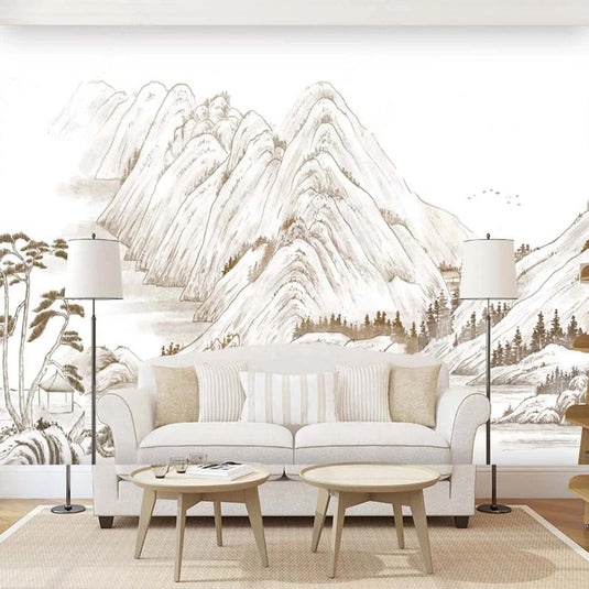 Scandi Mountains Wallpaper: Transform Your Space-GraffitiWallArt