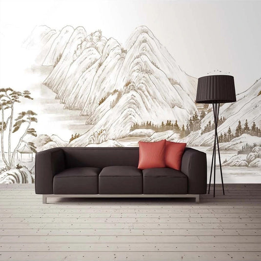 Scandi Mountains Wallpaper: Transform Your Space-GraffitiWallArt