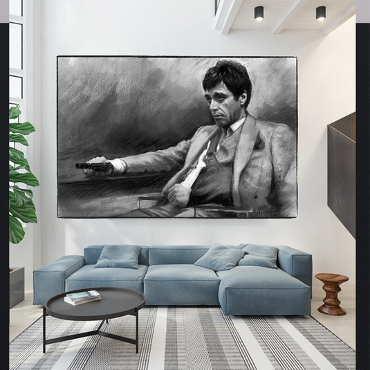 Scarface Pablo Black & White Mafia Canvas Wall Art-GraffitiWallArt