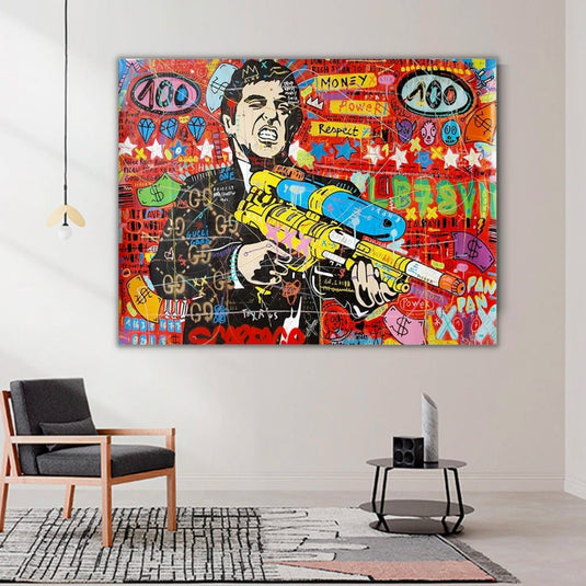 Scarface Pablo Graffiti Canvas Wall Art: Vibrant Masterpiece-GraffitiWallArt