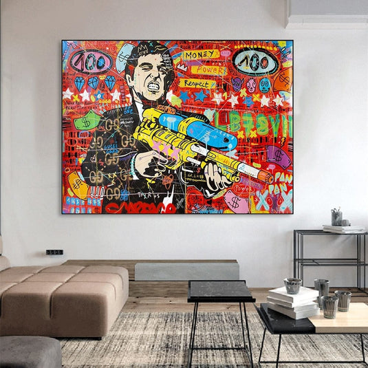 Scarface Pablo Graffiti Canvas Wall Art: Vibrant Masterpiece-GraffitiWallArt