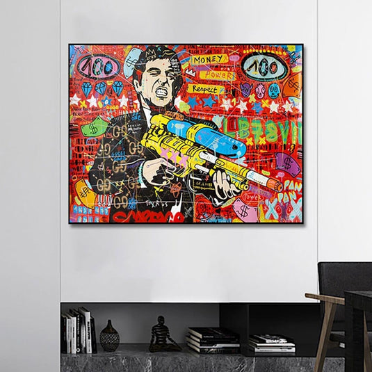 Scarface Pablo Graffiti Canvas Wall Art: Vibrant Masterpiece-GraffitiWallArt