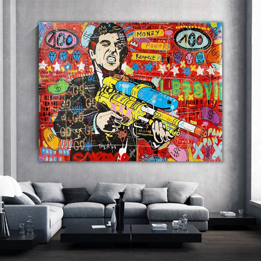 Scarface Pablo Graffiti Canvas Wall Art: Vibrant Masterpiece-GraffitiWallArt