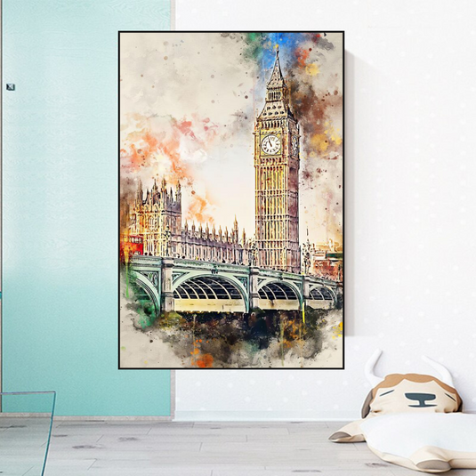 Scenery City London Big Ben Landscape Canvas Wall Art-GraffitiWallArt