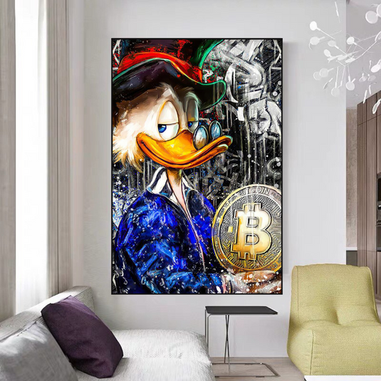 Scrooge McDuck Bitcoin Millionaire Canvas Wall Art Poster-GraffitiWallArt