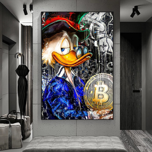 Scrooge McDuck Bitcoin Millionaire Canvas Wall Art Poster-GraffitiWallArt