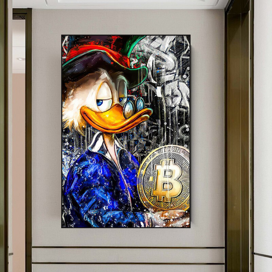 Scrooge McDuck Bitcoin Millionaire Canvas Wall Art Poster-GraffitiWallArt