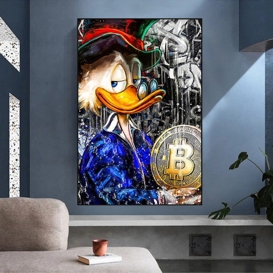 Scrooge McDuck Bitcoin Millionaire Canvas Wall Art Poster-GraffitiWallArt