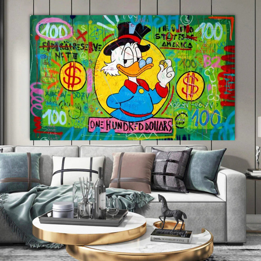 Scrooge McDuck One Dollar Money Canvas Wall Art-GraffitiWallArt